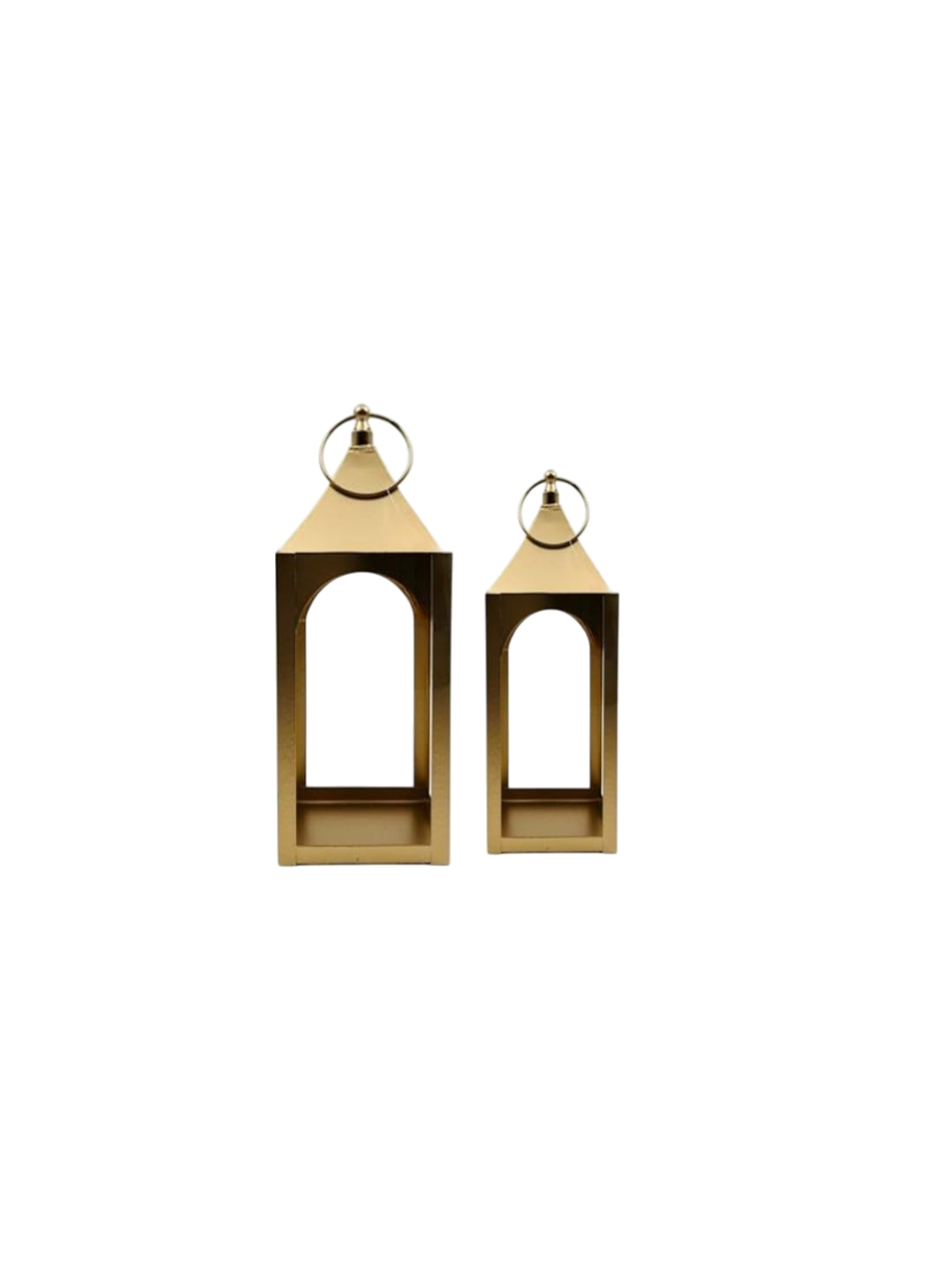 Set of 2 Modern Metal Classic Style Lanterns Gold. Ideal Gift for Parties Weddings Aromatherapy and LED Spa Settings