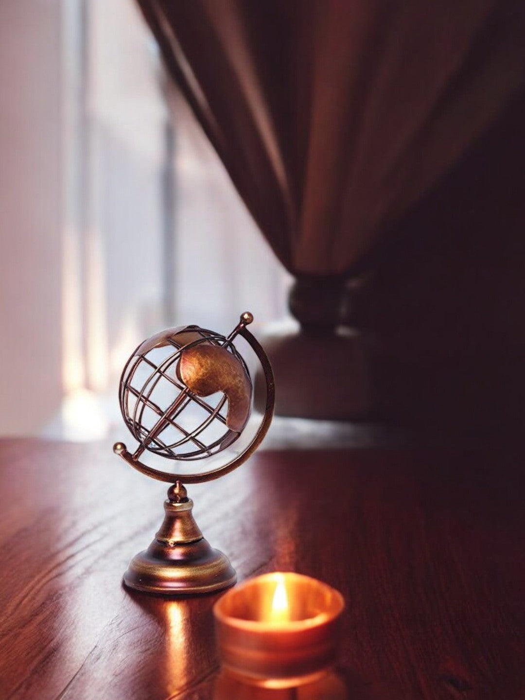 Copper Colored Finish Tabletop Decorative Globe 8 Inch High. Ideal Gift for Wedding Teacher College Student Dorm Study Den Home Office LED Votive Candle Gardens