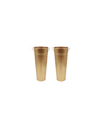 Set of 2 Gold Metal Vases with PVC Liner 15 Inch High. Ideal Gift for Wedding Special Occasion Home Office Dried Floral Arrangements