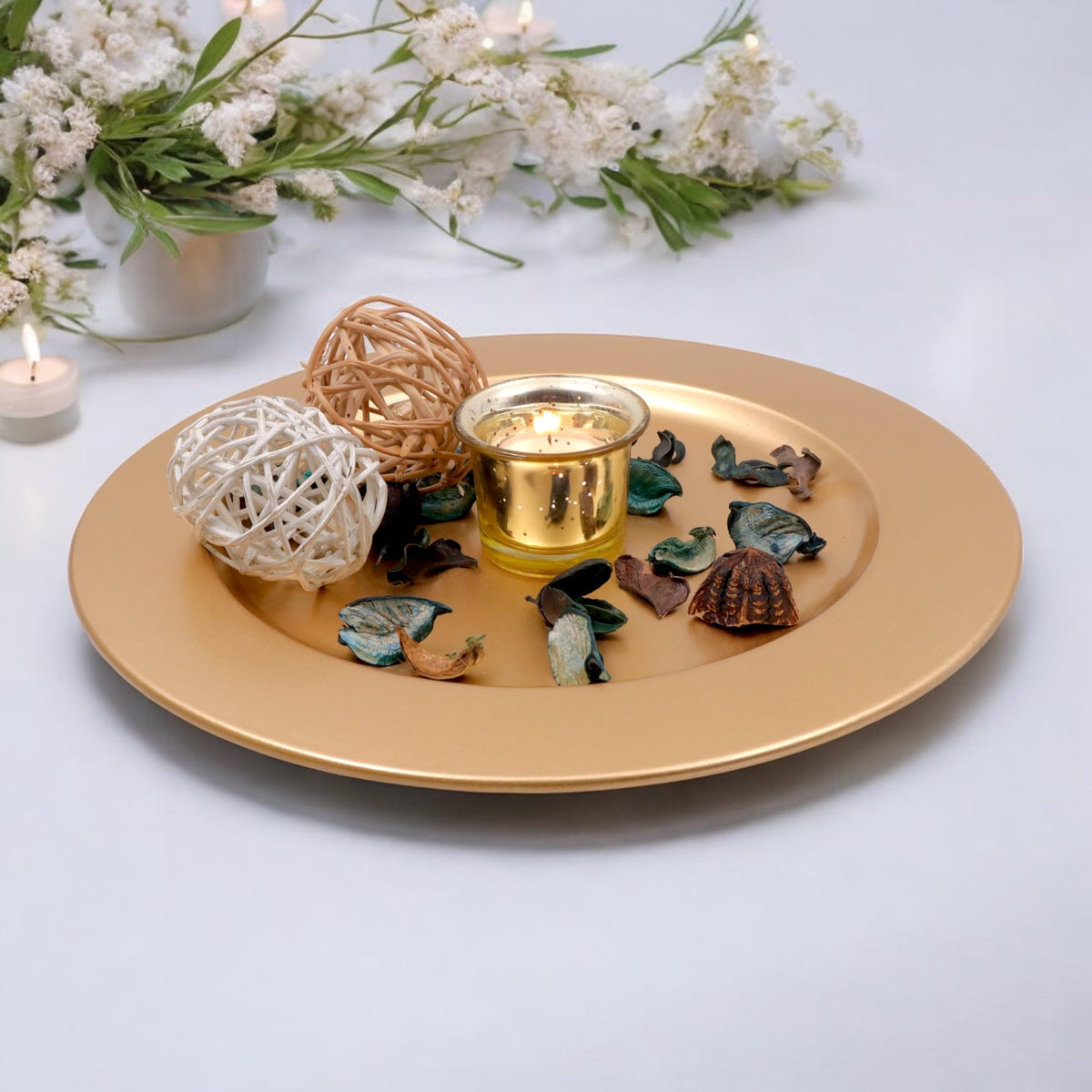 Set of 4, Gold Metal Decorative Charger Plate- 12 Diameter. Ideal GIFT for Wedding, Party Favor, Birthday