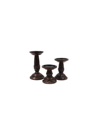 Set of 3 Dark Brown Wood Pillar Candle Holders 8 Inches 6 Inches and 4.25 Inches High Ideal for LED and Pillar Candles Gifts for Weddings Party Home Spa Reiki Aromatherapy