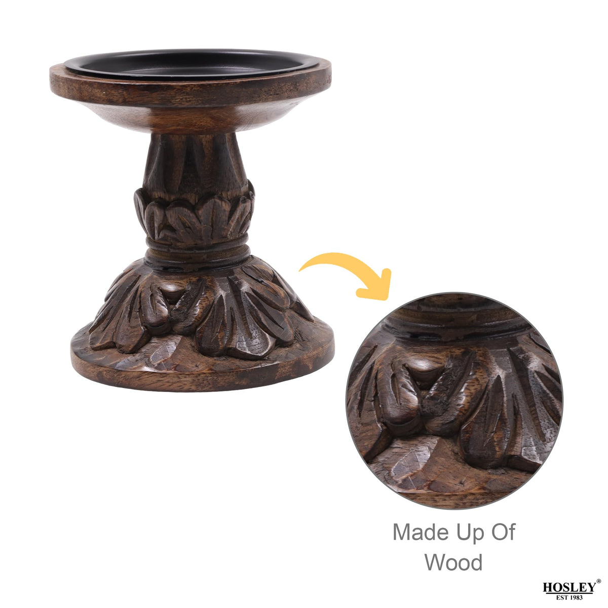 Set of 3 Dark Brown Wood Pillar Candle Holders 8 Inches 6 Inches and 4.25 Inches High Ideal for LED and Pillar Candles Gifts for Weddings Party Home Spa Reiki Aromatherapy