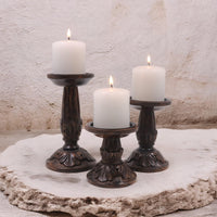 Set of 3 Dark Brown Wood Pillar Candle Holders 8 Inches 6 Inches and 4.25 Inches High Ideal for LED and Pillar Candles Gifts for Weddings Party Home Spa Reiki Aromatherapy