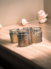 Glass Tealight Candle Holder, Silver Finish, Set of 4, 3.54 inches High each