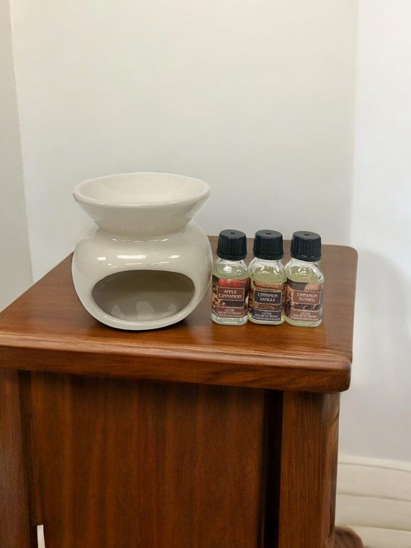 Oil Warmer with 3 x15ml Warming Oils Gift Set Great Value. Ideal Gift for Wedding Party Spa and Aromatherapy