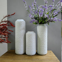 Ceramic Honeycomb Vase , White Glazed,  Set of 3 , 12"  10 "  8" High