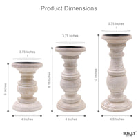 Set of 3 White Wash Wood Pillar Candle Holders 10 Inches 8 Inches and 6 Inches High Ideal for LED and Pillar Candles Gifts for Weddings Party Home Spa Reiki Aromatherapy