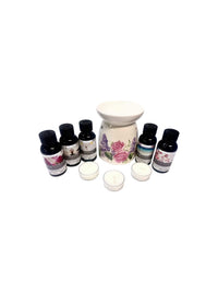 White Floral Ceramic Oil Warmer Gift Set