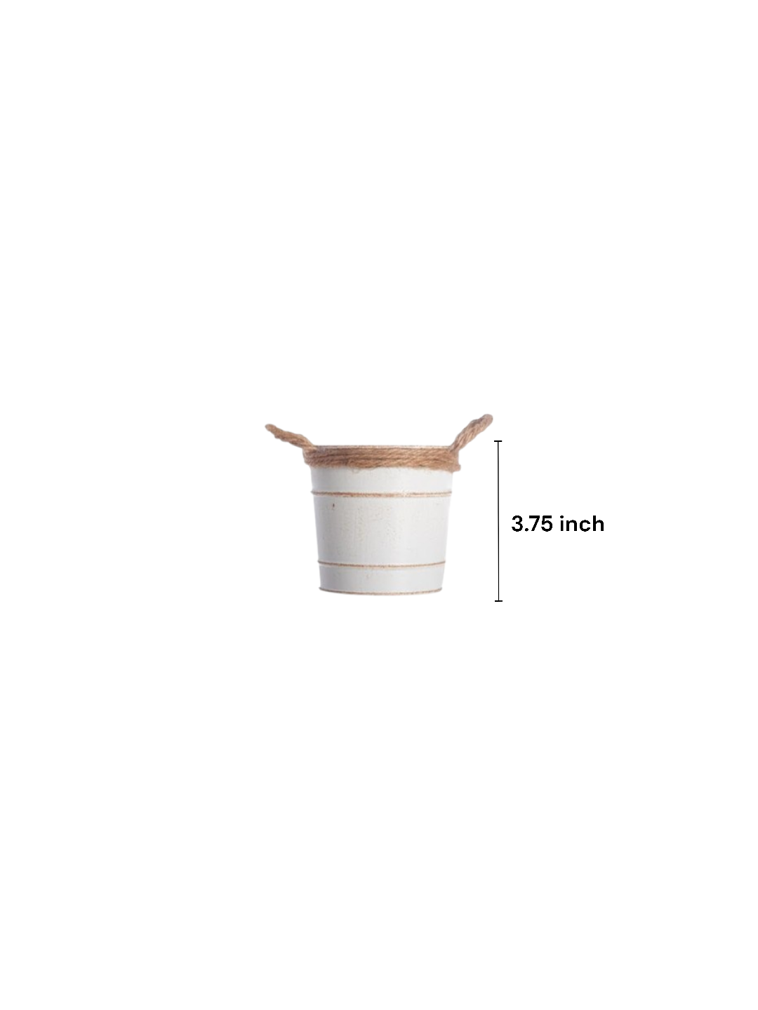 Set of 2 White Wash Metal Pail Planter with Jute Handle 3.75 Inch High. Ideal Gift for Wedding House Warming Floral Planter DIY Craft Home Office Party Garden Patio