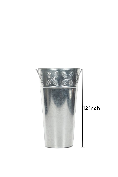 Iron Galvanized Vases , Set of 3, 12 inches High each