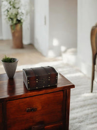 Wood Storage Box with Leather Clasp, 9 inches Long