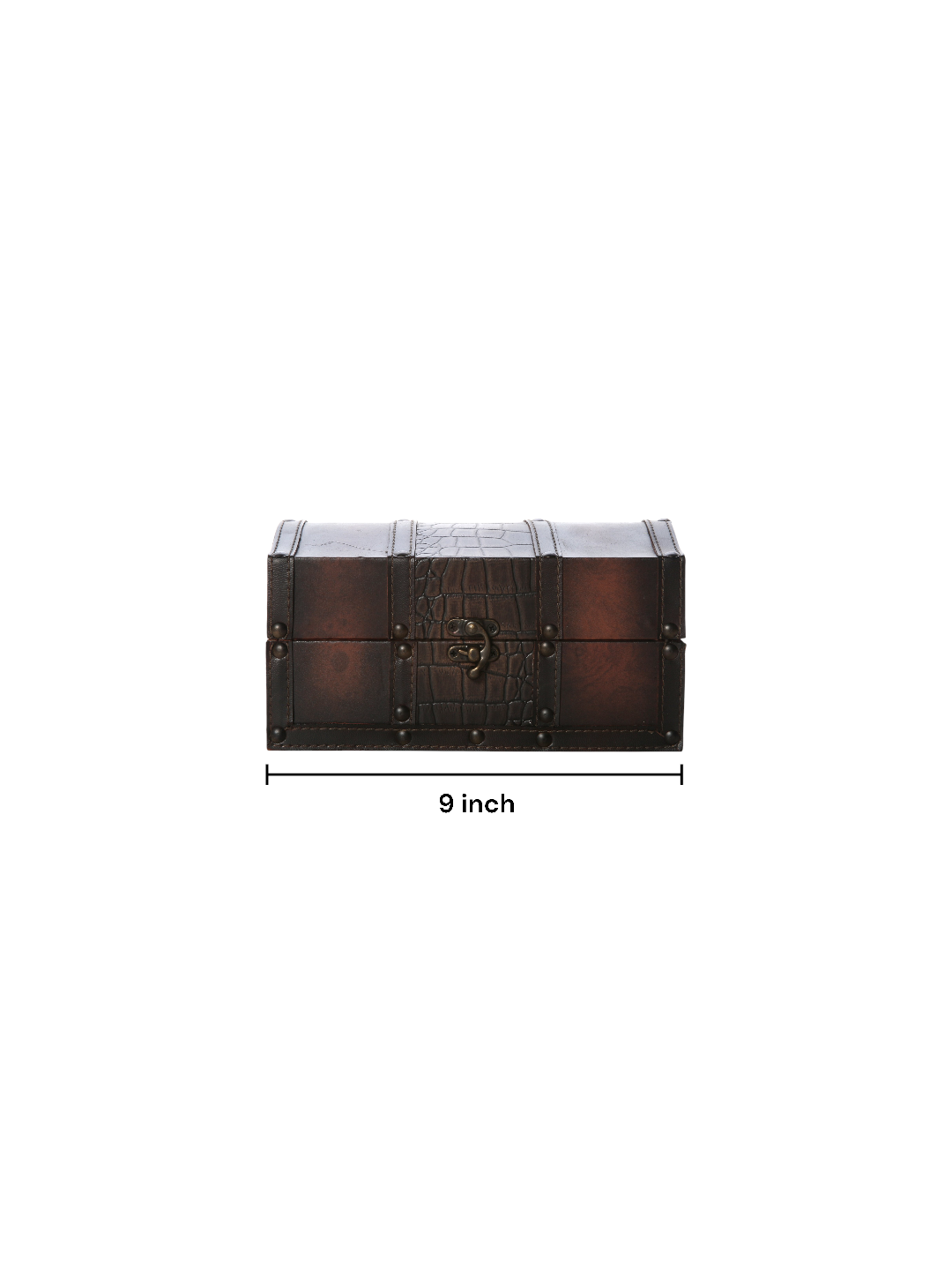 Wood Storage Box with Leather Clasp, 9 inches Long