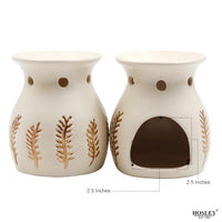 Set of 3 Ceramic Oil Warmers with Gold Leaf Pattern 4.5 Inches High Use with Tealights for Aromatherapy and Home Ambiance