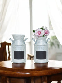 Set of 2 Metal Chalkboard Milk can Decorative Vase-7.25 High