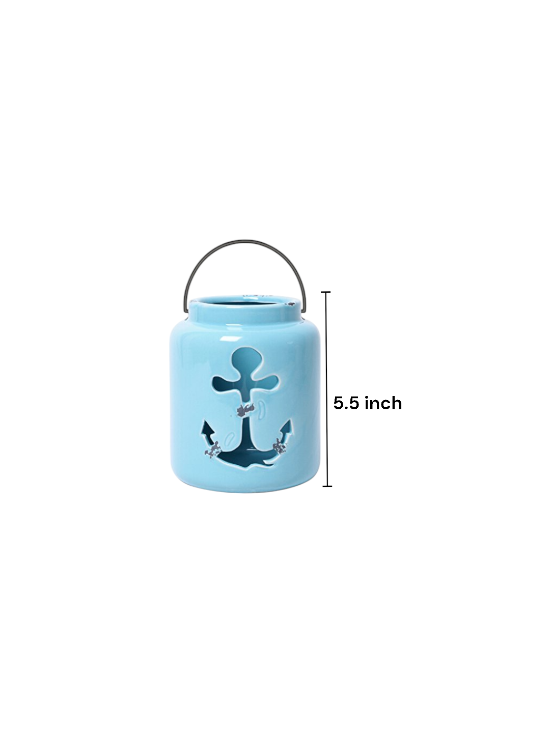 Nautical Anchor Blue Ceramic Candle Holder LED Lantern 5.5 Inch High Ideal for Wedding Reiki Spa Candle Gardens P2