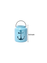 Nautical Anchor Blue Ceramic Candle Holder LED Lantern 5.5 Inch High Ideal for Wedding Reiki Spa Candle Gardens P2