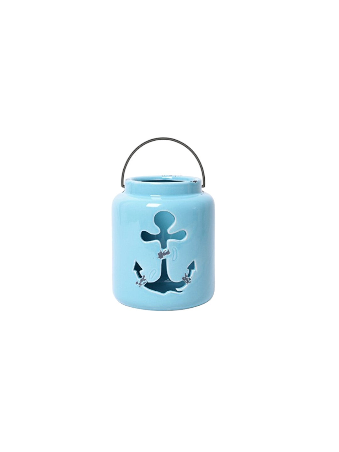 Nautical Anchor Blue Ceramic Candle Holder LED Lantern 5.5 Inch High Ideal for Wedding Reiki Spa Candle Gardens P2