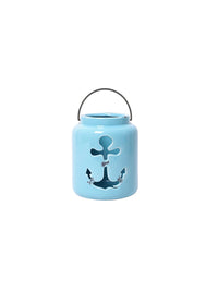 Nautical Anchor Blue Ceramic Candle Holder LED Lantern 5.5 Inch High Ideal for Wedding Reiki Spa Candle Gardens P2