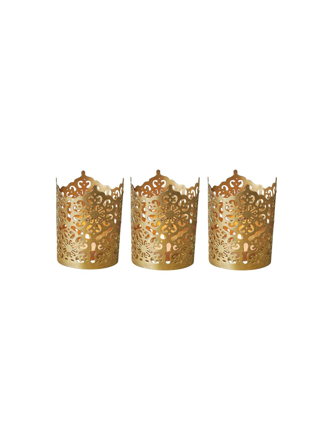 Set of 3 Gold Diamond Cut Candle Holders 4 Inches High Elevate Your Space with Elegant Metal Candle Holders in a Value Pack