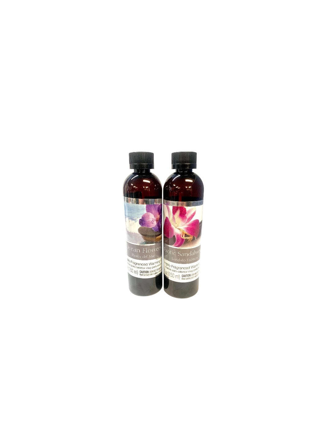 Set of 2 Assorted Fragrance Warming Oils 5oz Each-Exotic Sandalwood & Ocean Flowers. Ideal for Spa Meditation Bathroom Wellness Gift