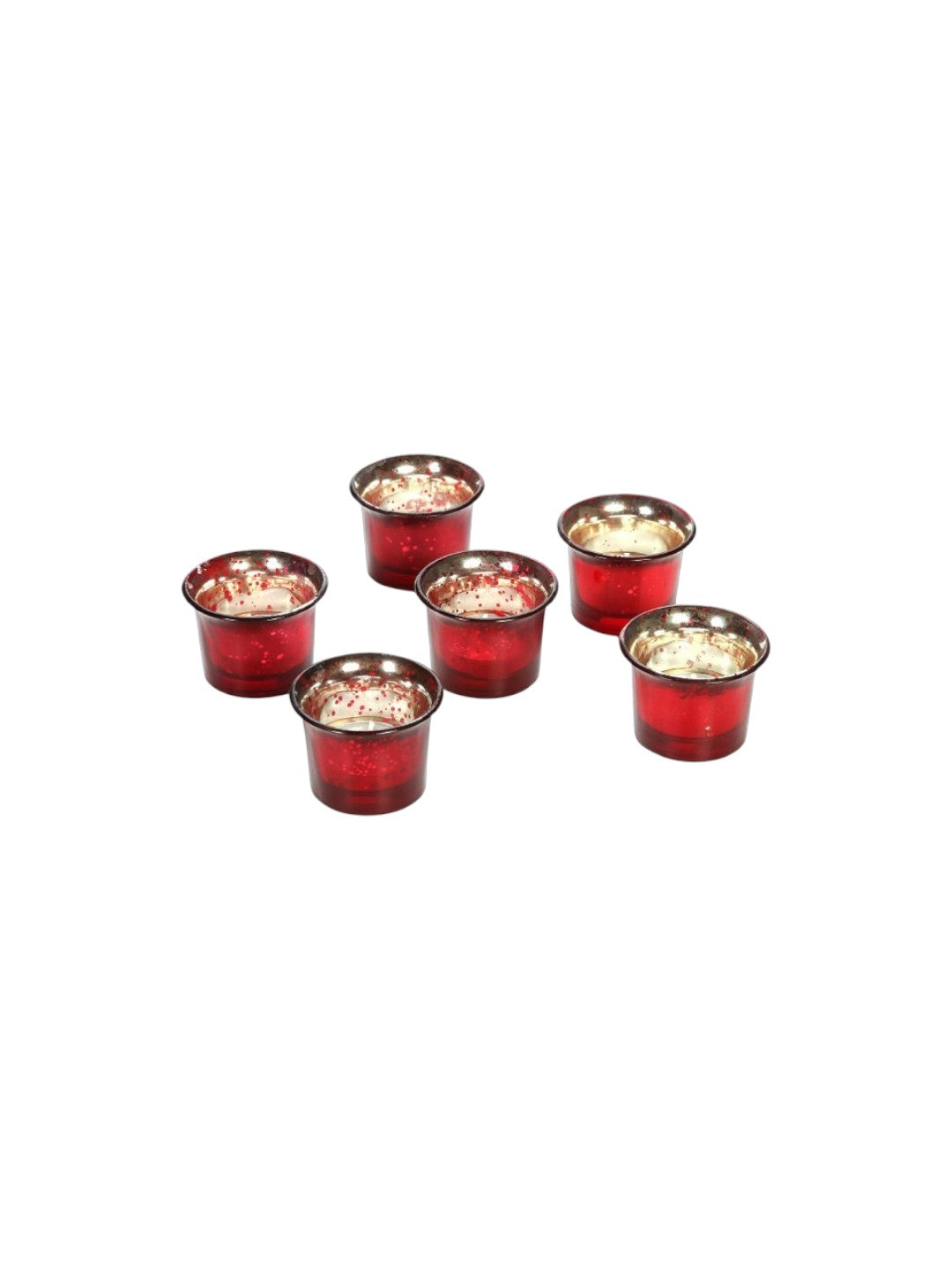 Glass Candle Tealight Holders, Metallic Red Finish, Set of 6