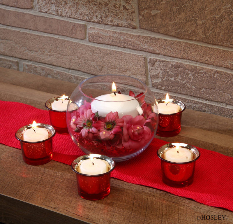 Glass Candle Tealight Holders, Metallic Red Finish, Set of 6