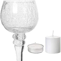 Long Stem Glass Crackle Tealight Holders, Metallic Silver  Finish, Set of 3,   9", 10" & 12"High