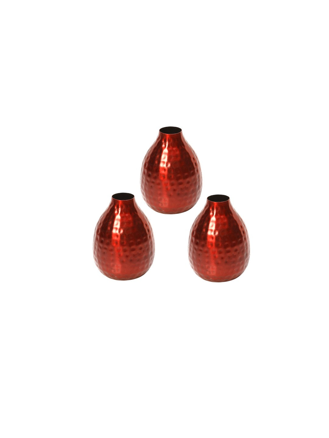 Metal Bud Vases Set,  Red finish,  Set of 3,  4.5 inches High