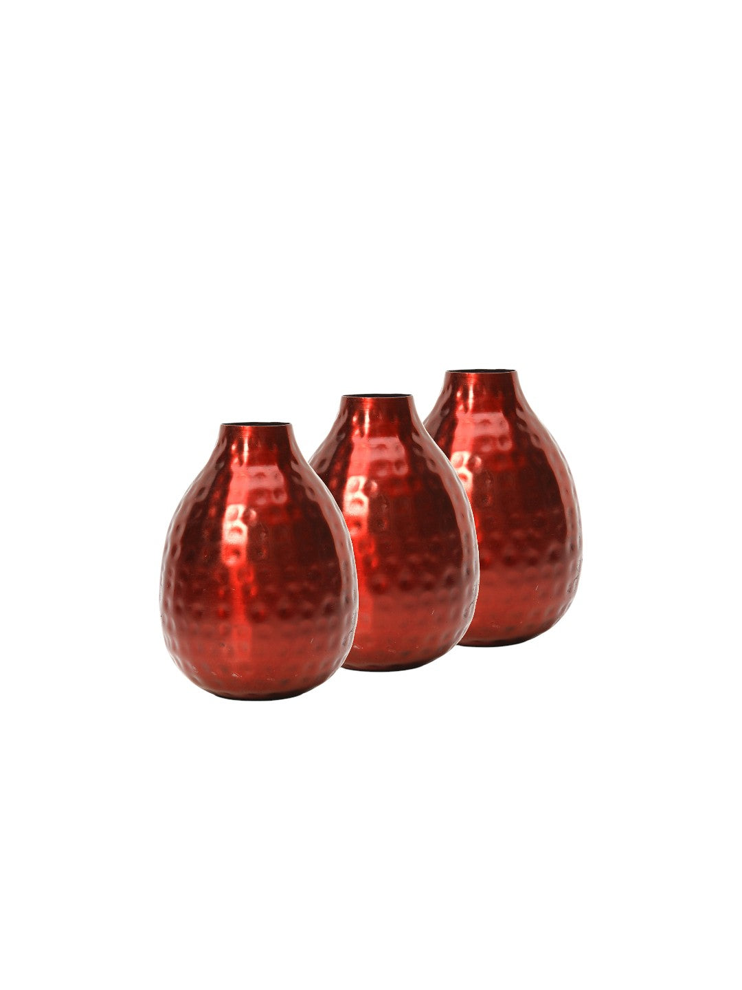 Set of 3 Metal Bud Vases 4.5 Inch High Red Finish Contemporary Floral D??cor for Stylish Living Spaces Blooms in Harmony