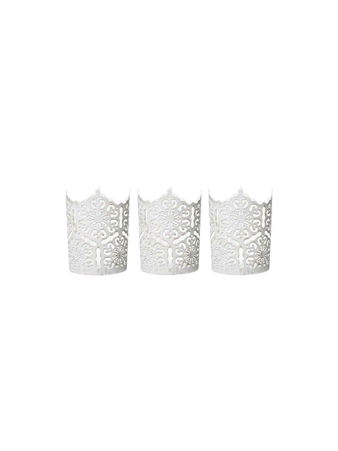 Set of 3 White Wash Diamond Cut Candle Holders 4 Inches High Elevate Decor with Elegant Metal Candle Holders in a Value Pack