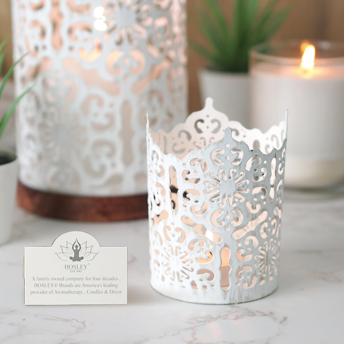 Set of 3 White Wash Diamond Cut Candle Holders 4 Inches High Elevate Decor with Elegant Metal Candle Holders in a Value Pack