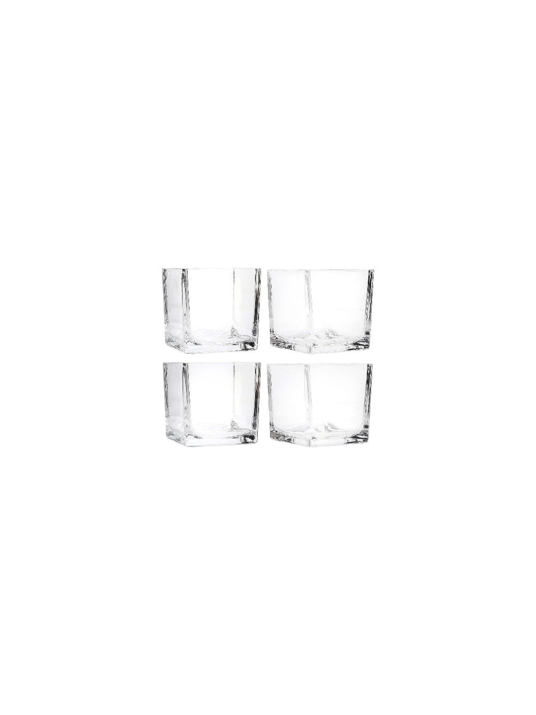 Set of 4 Clear Square Glass Vase/Tealight and Votive Holder 3.94 Inch High Ideal Gift for Succulents Wedding Party Spa and Aromatherapy