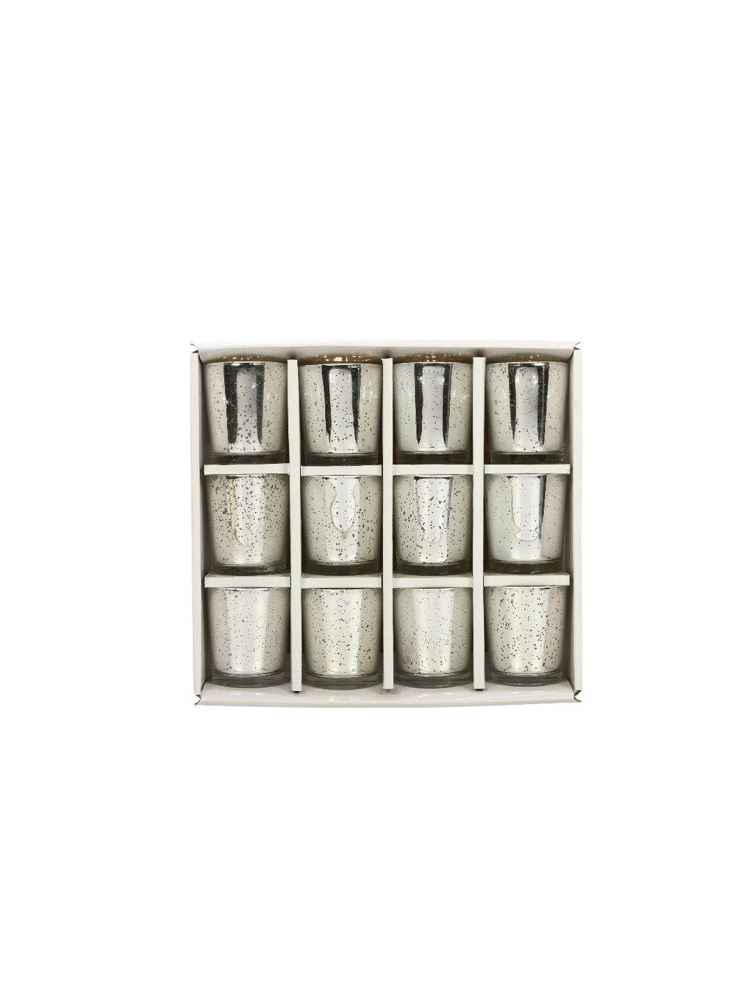 Glass Metallic  Speckled  Votive / Tea Light Holder, Silver Finish, Set of 12, 3 inches High Each