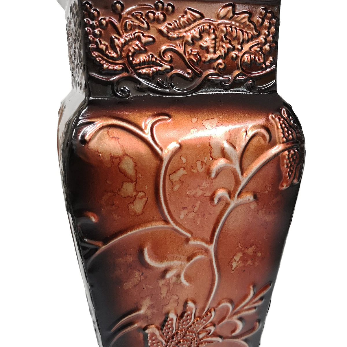 Metal Embossed Vase,  Red Finish, 21.25 inches High