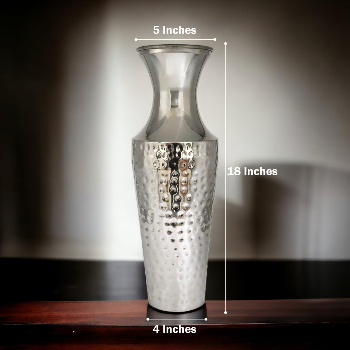 Metal Floor Vase,  Silver Finish,  18 Inches High