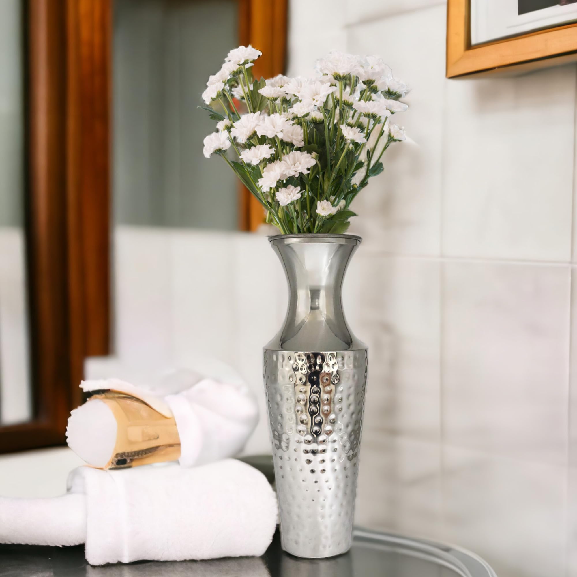 Metal Floor Vase, Silver Finish, 18 Inches High – The Hosley Store