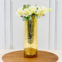 12 Inch High Mercury Gold Glass Vase Decorative Glass Hurricane Vase. Ideal for Cut Flowers Weddings Aromatherapy DIY Craft Projects Led Lantern Votive Garden Spa