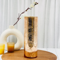 12 Inch High Mercury Rose Gold Glass Vase Decorative Glass Hurricane Vase. Ideal for Cut Flowers Weddings Aromatherapy DIY Craft Projects Led Lantern Votive Garden Spa