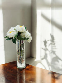 12 Inch High Metallic Silver Speckled Finish Glass Floral Vase. Ideal Gift for Weddings Bridal Spa Meditation Reiki Rose Vase Nautical Settings Led Lantern Votive Garden