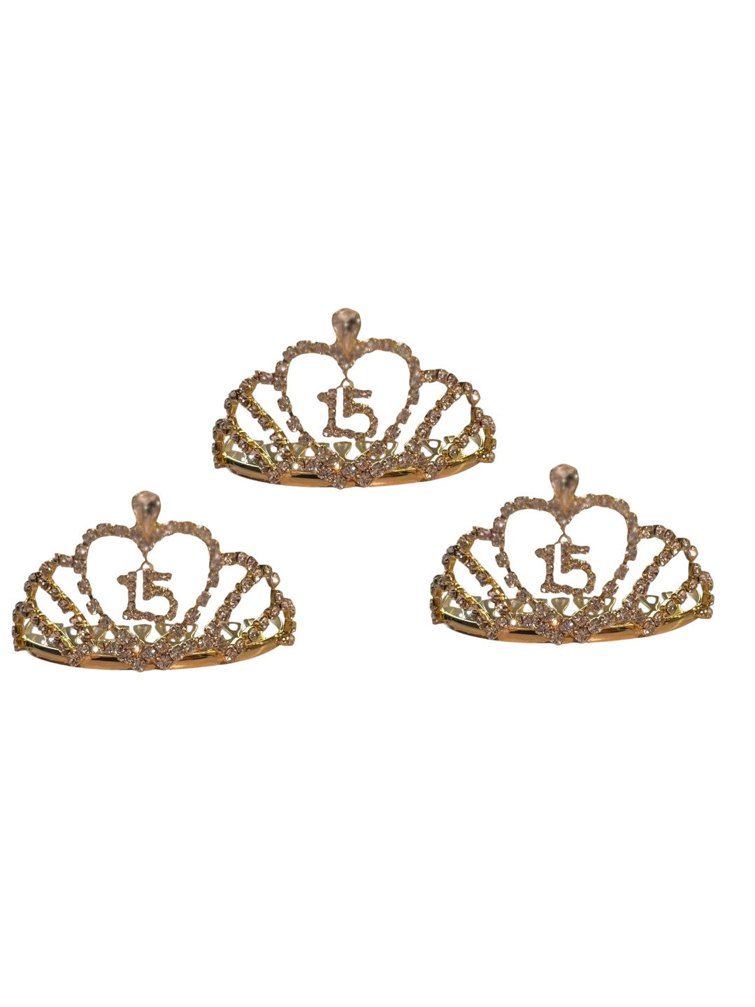 1.57 H Tiara W-Heart 15th Birthday Gifts for girls,15th Birthday Tiara/Crown Gold,15th Birthday Decorations Party Supplies set of 3