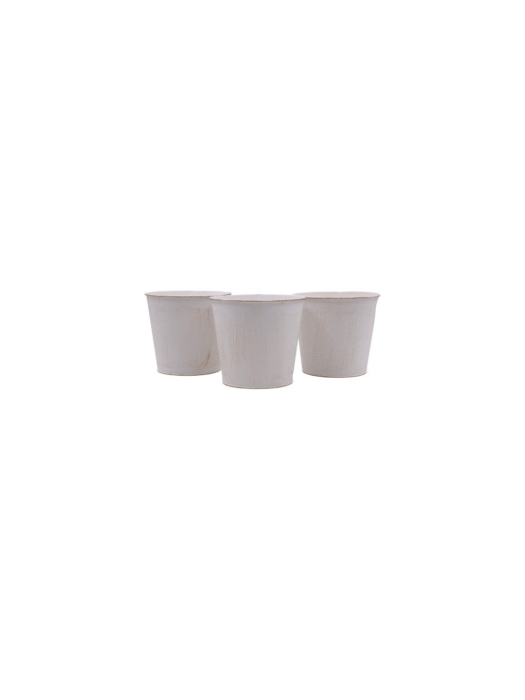 Set of 3, 5In D White Wash Finish Bucket/Pots with PVC Liner, Ideal Gift for Wedding Home Office Party DYI Indoor Outdoor Garden Patio