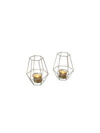 Iron Lantern With Metallic Gold Glass Tealight holders, Set of 2, 7 inches High each