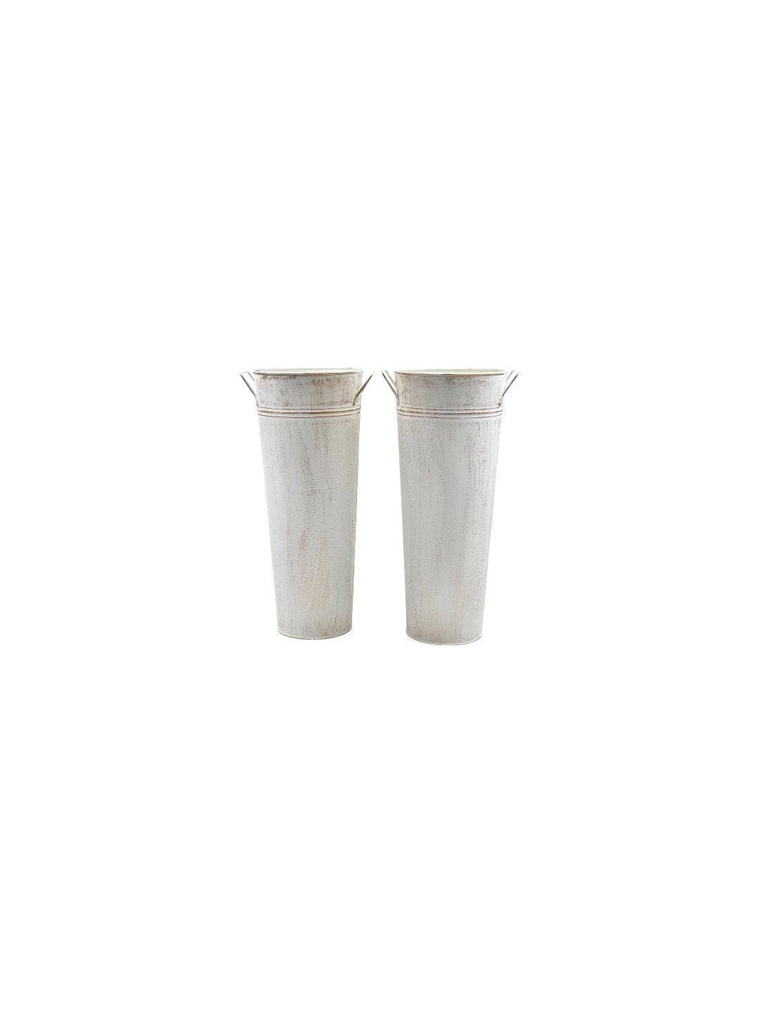 Set of 2 White Metal Vases with PVC Liner 15 Inch High. Ideal Gift for Wedding Special Occasion Home Office Dried Floral Arrangements