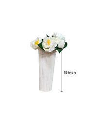 Set of 2 White Metal Vases with PVC Liner 15 Inch High. Ideal Gift for Wedding Special Occasion Home Office Dried Floral Arrangements