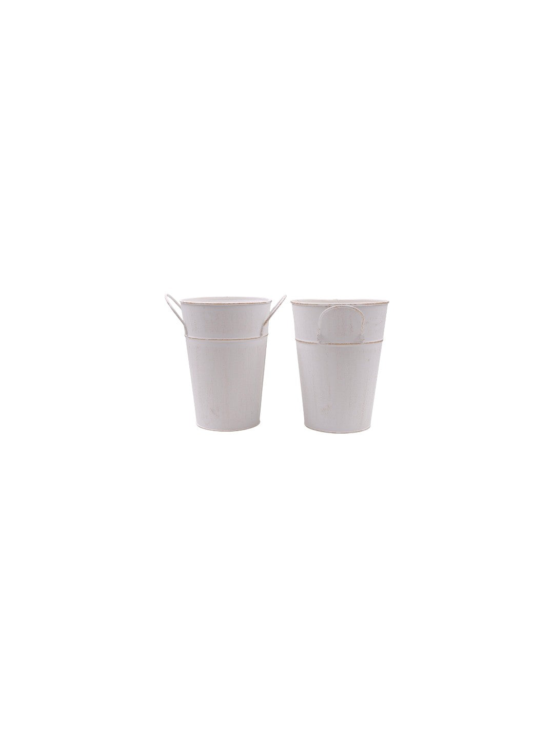 Set of 2, 7In H White Wash Finish Bucket/Pot Vase with PVC Liner, Ideal Gift for Wedding Home Office Party DYI Indoor Outdoor Garden Patio