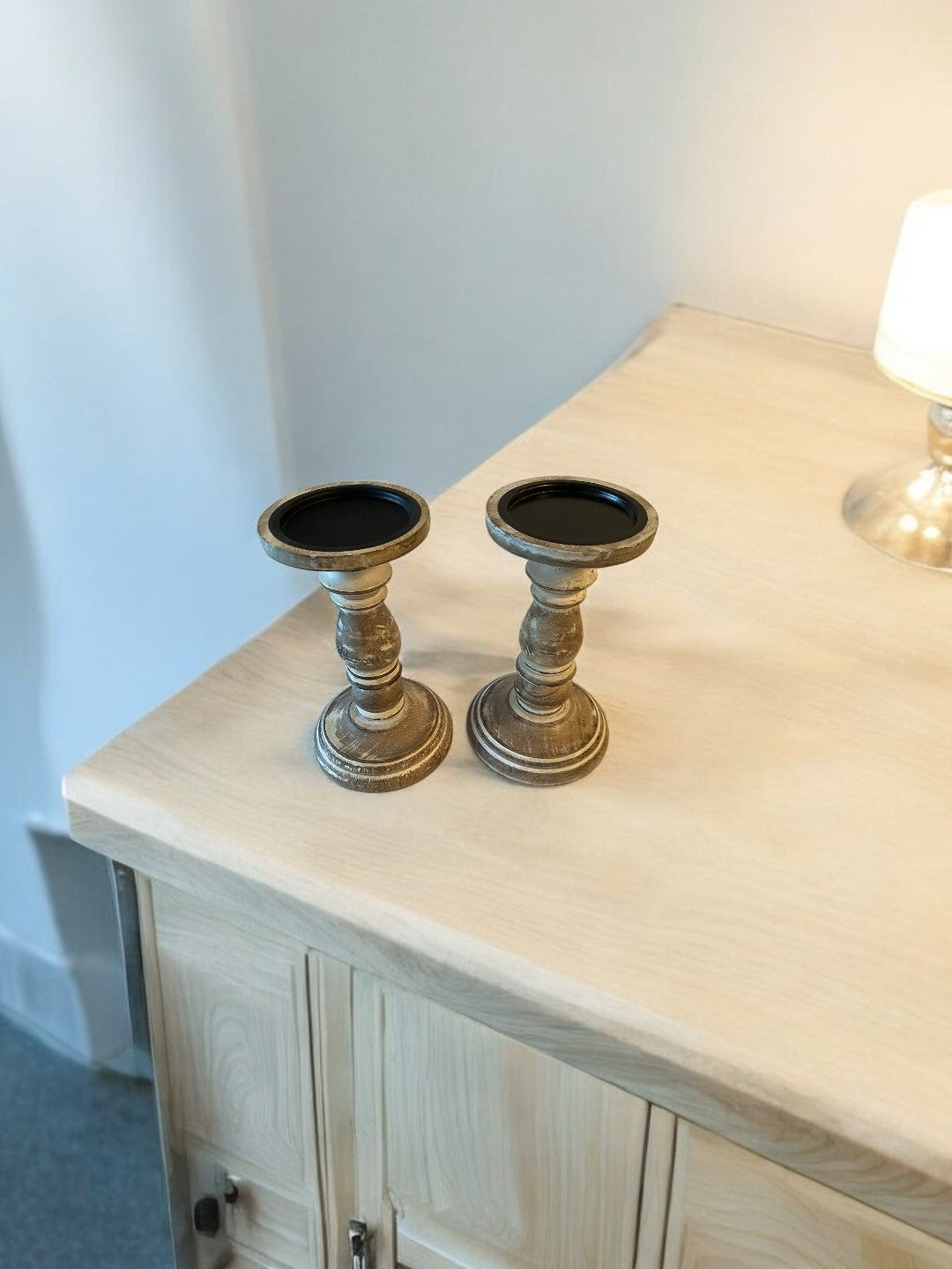 Wood High Candle Holder, Set of 2, 8 inches High each