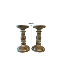 Wood High Candle Holder, Set of 2, 8 inches High each