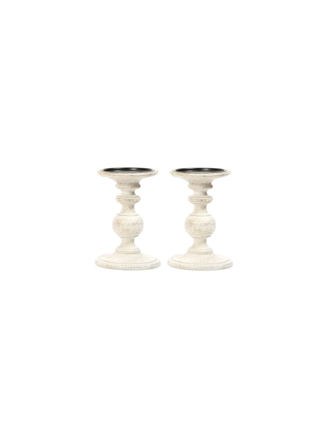 Wood Pillar Candle Holder, White Color, Set of 2, 7 inches High each