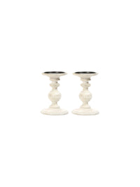 Wood Pillar Candle Holder, White Color, Set of 2, 7 inches High each