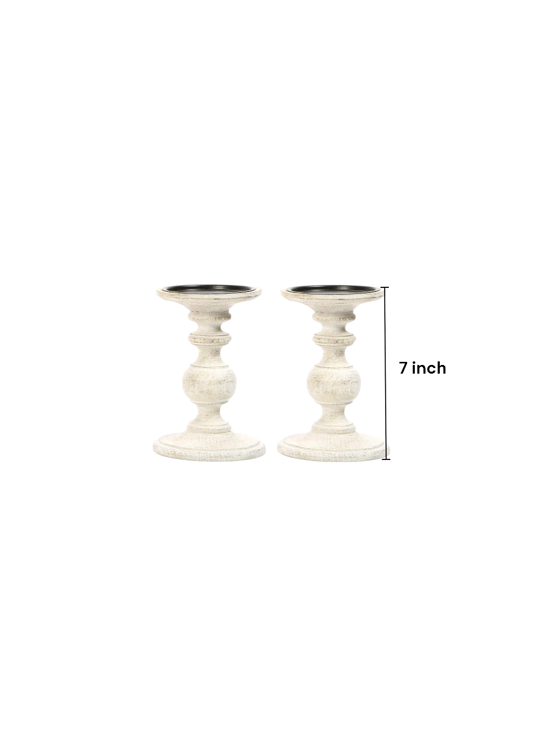 Wood Pillar Candle Holder, White Color, Set of 2, 7 inches High each